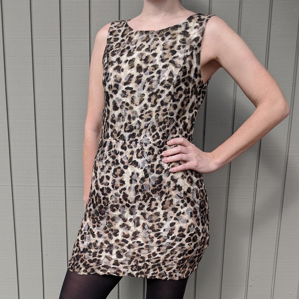 Forever 21 Fitted Metalic Animal Print Dress, Sz S